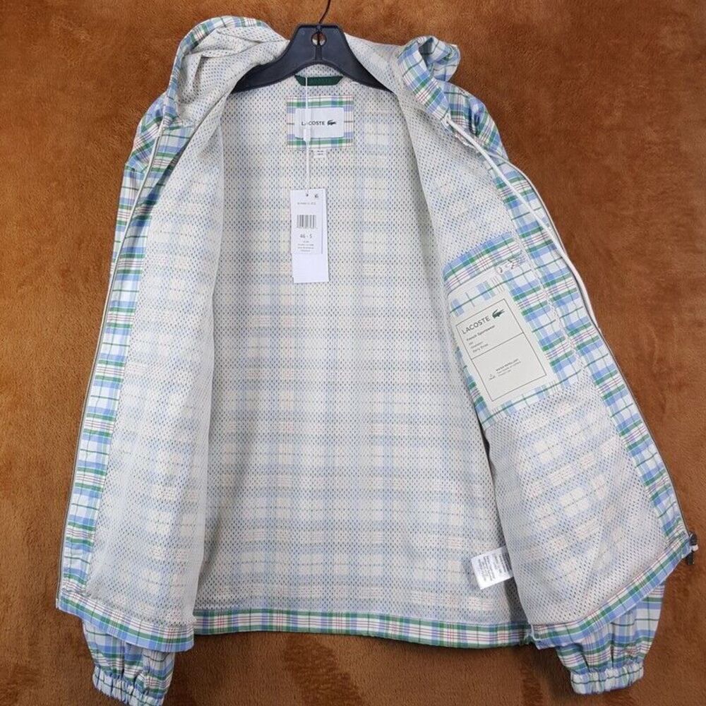 LACOSTE Mens Rain Jacket Small Blue Green Plaid Zip Up Hooded Checkered KARIERTE - Picture 11 of 16